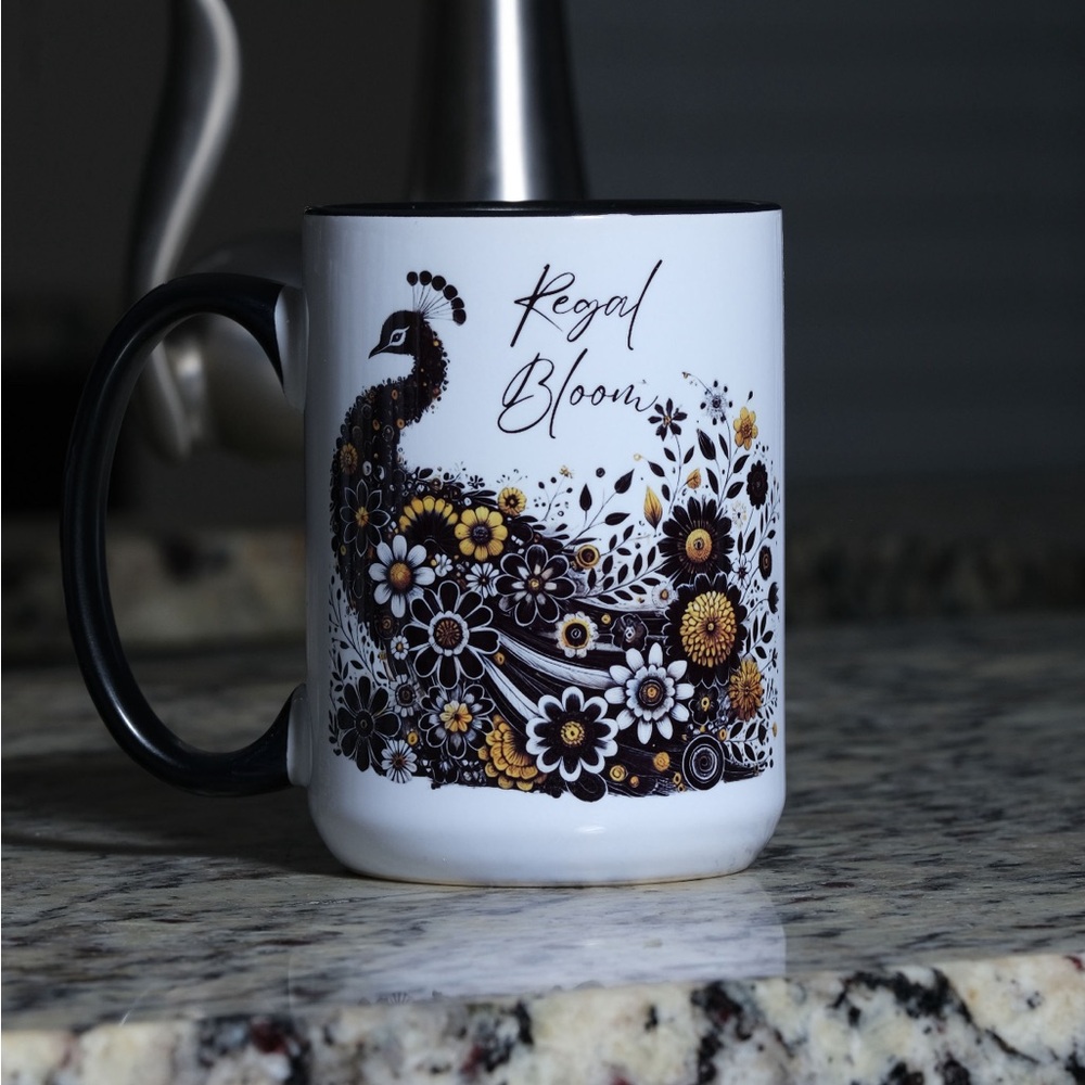 Custom Made Floral Peacock Ceramic Mug (15 oz)